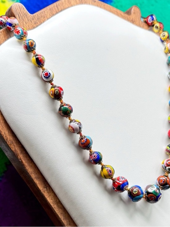 Jewelry - Vintage Venetian Murano Millefiori Glass Graduated Beaded Necklace Italian 20”